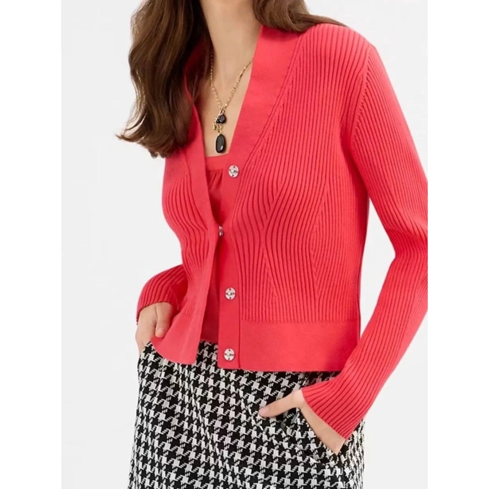 Cabi Madame Cardigan Women M Cinema Pink NEW 4651 Ribbed Shawl Collar Sweater